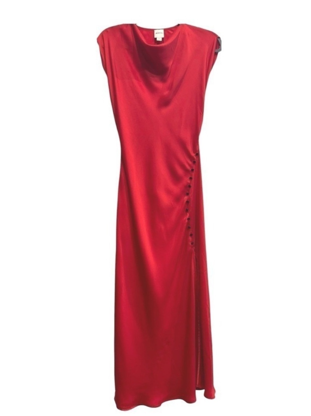 Anthropologie Maeve Cap Sleeve Cowl Neck Slip Red Side Slit Midi Dress